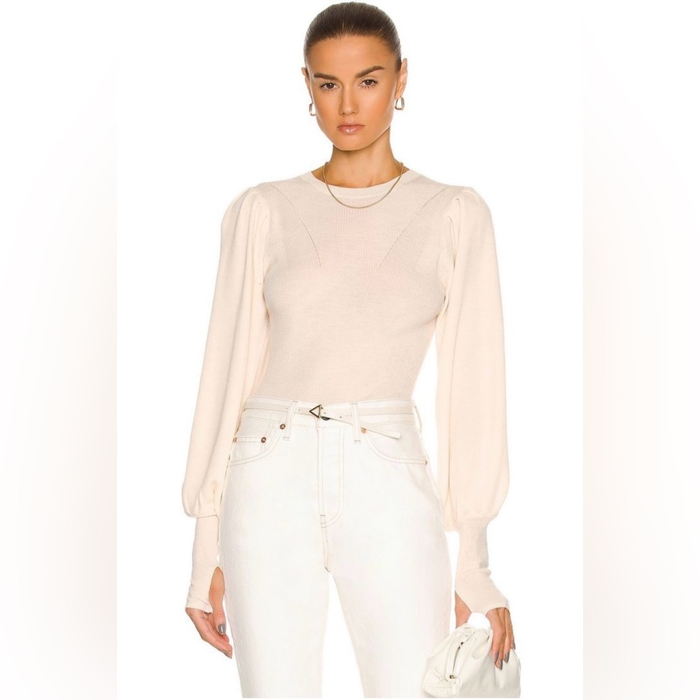 Ulla Johnson Marlo Ribbed Wool Sweater Size S Cream Ivory Balloon Sleeve| Luxury